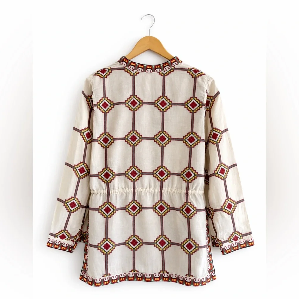 Tory Burch Embroidered‎ Linen Cotton Tunic Blouse Size 6